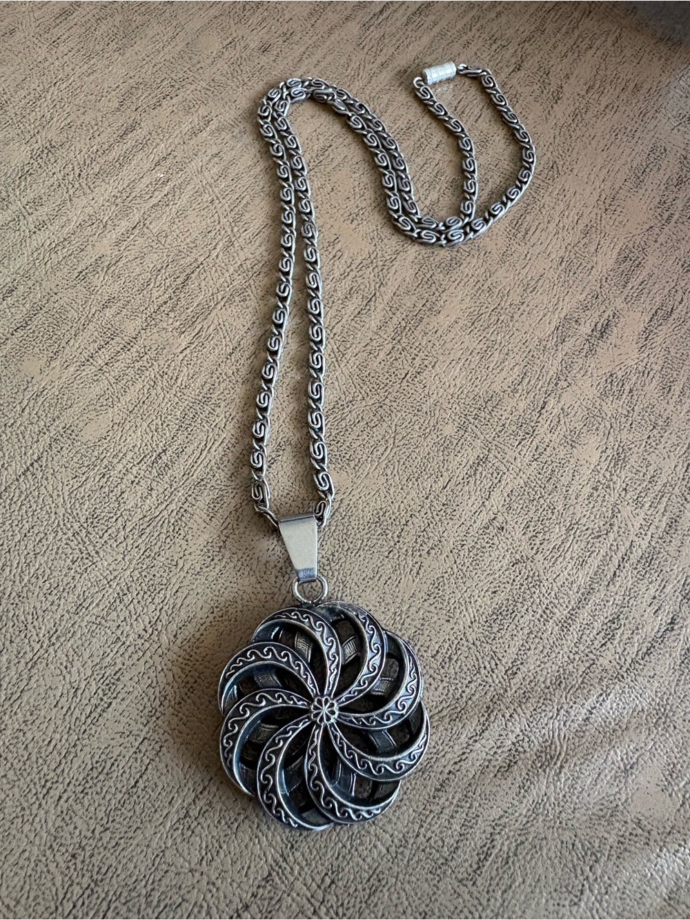 Vintage Silver-Tone Swirl Statement Pendant Necklace